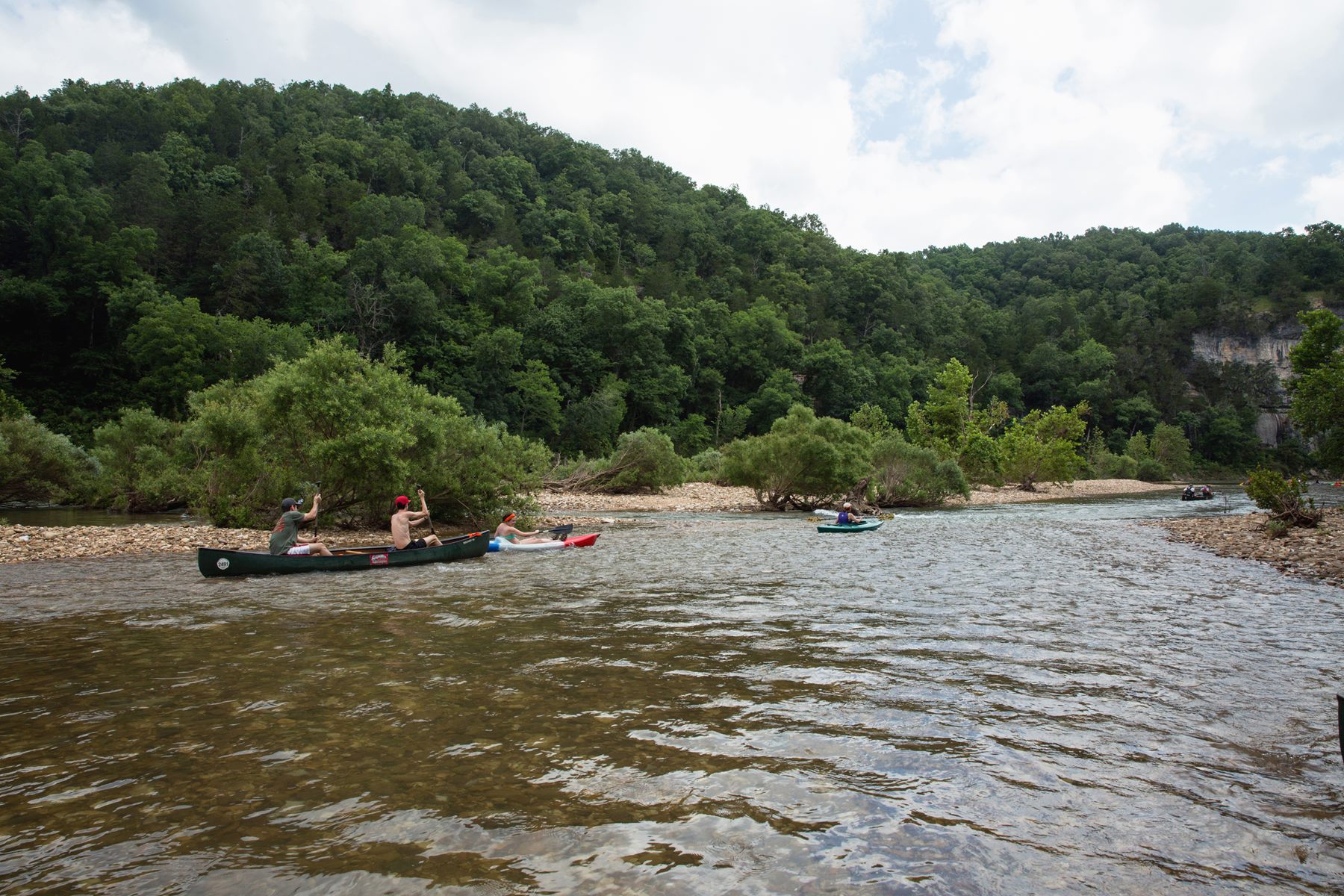 Canoes and kayaks floating the Buffalo River